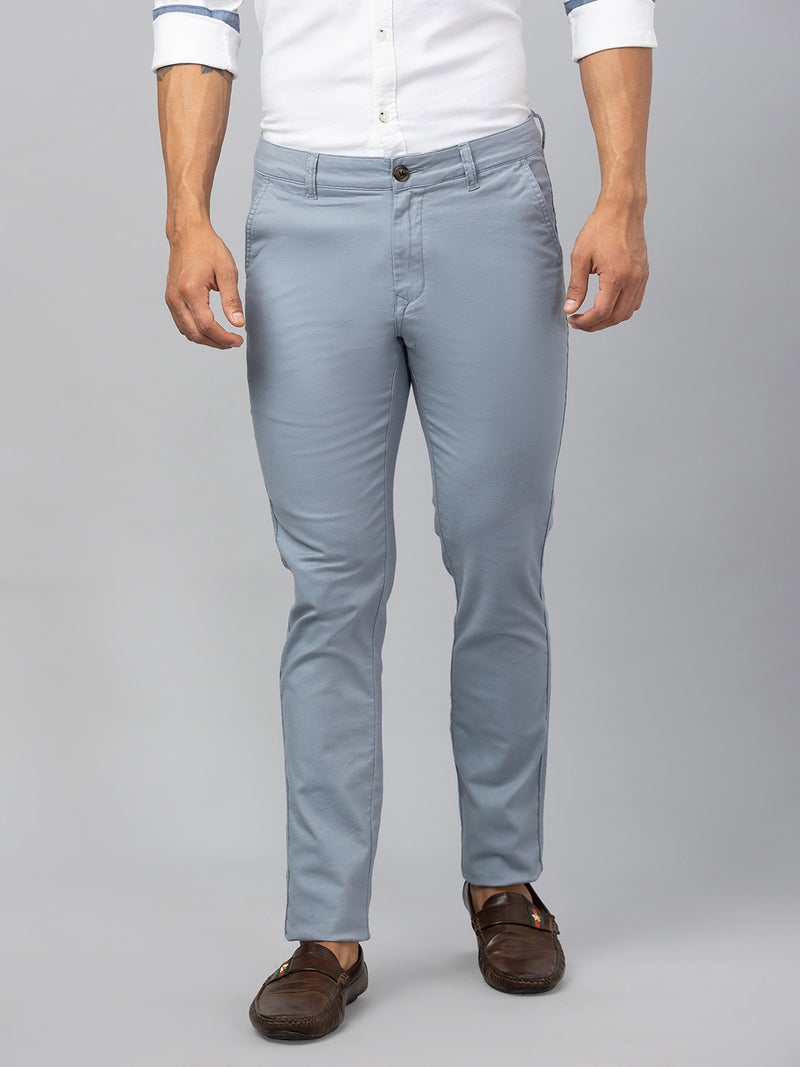 Globus Men Blue Solid Cotton Casual Slim Fit Chinos - Image 1